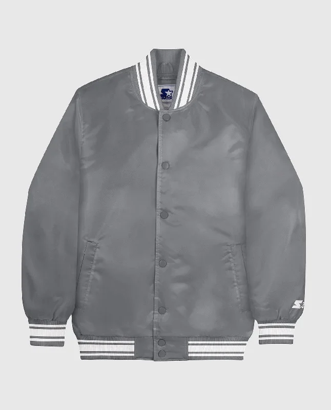 Golf Jacket-Starter Locker Room Full-Snap Satin Jacket Heather Grey