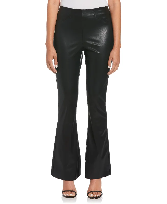 Business Casual Pants-Vegan Leather High Waist Bootcut Pant