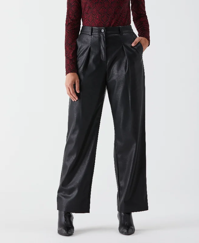 Jogger Pants-Vegan Leather Wide Leg Pleated Pant