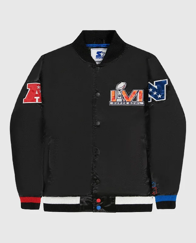 Mesh Jacket-Super Bowl LVI Varsity Satin Full-Snap Jacket