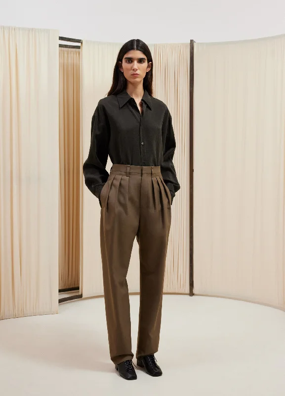 Fleece Pants-PLEATED TAILORED PANTS