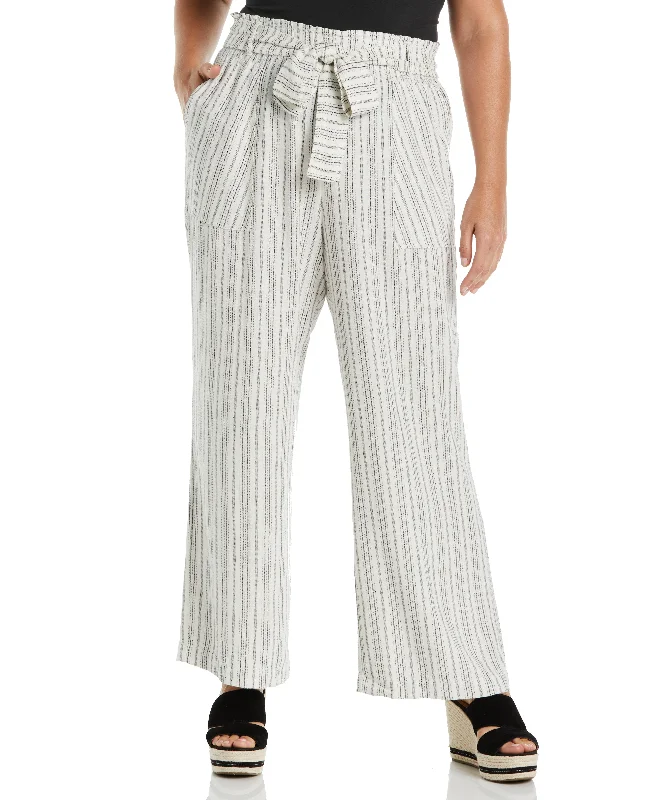 Running Pants-Plus Size Stripe Wide Leg Linen Blend Paper Bag Pant