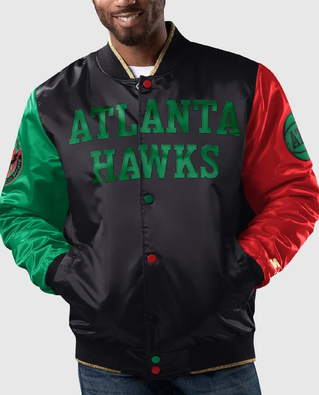 Graphic Print Jacket-Ty Mopkins Black History Month Atlanta Hawks Full-Snap Jacket