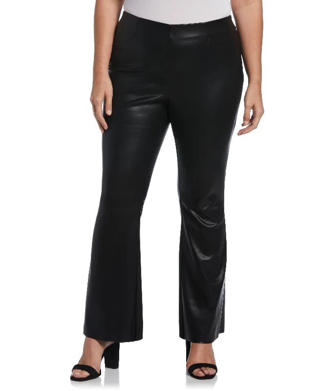 Performance Pants-Plus Size Vegan Leather High Waist Bootcut Pant