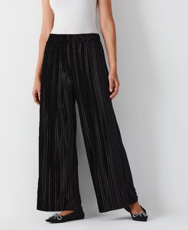 Insulated Pants-Pleated Velvet Wide Leg Pant