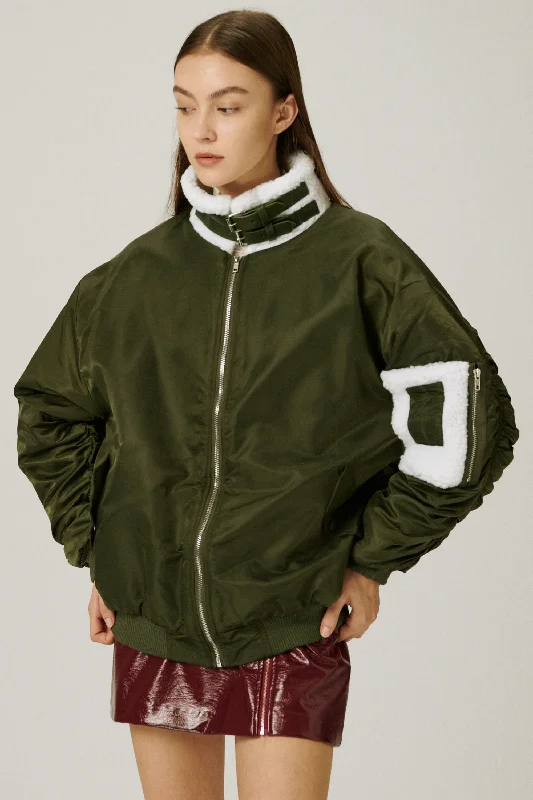 Football Jacket-Izzy Borg Lined Aviator Jacket