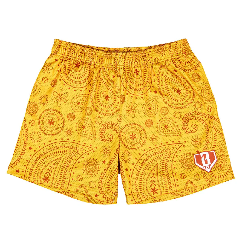 Workout Shorts-Paisley Shorts - Orange