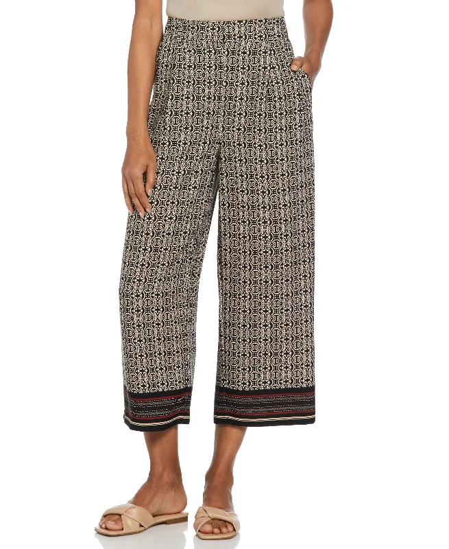 Beach Pants-Medallion Print Wide Leg Crop Pant