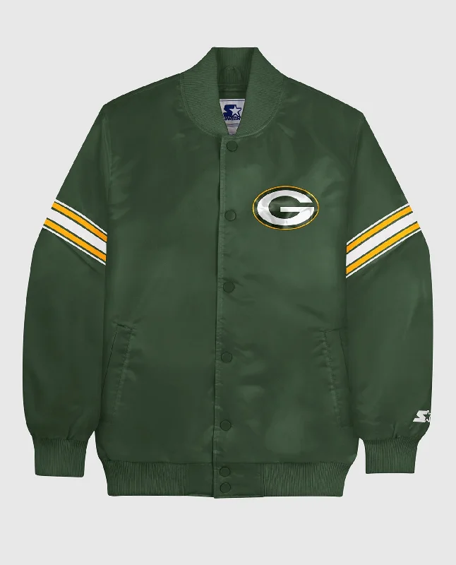 Plaid Jacket-Green Bay Packers Varsity Satin Full-Snap Jacket