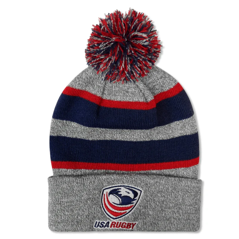 Balaclava Hat-USA Rugby Hooped Pom-Pom Beaine