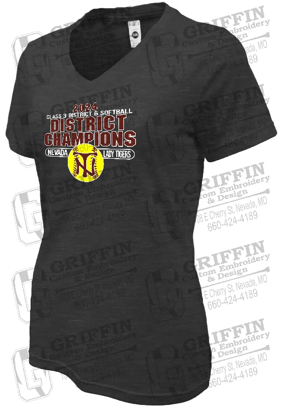 Cartoon Character T-Shirt-Womens Soft-Tek V-Neck T-Shirt - Softball 2024 District Champions - Nevada Tigers 25-P