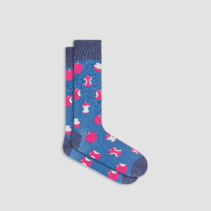 Embroidered Socks-Red Apples Mid-Calf Socks