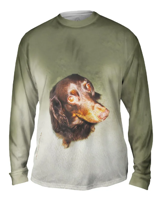 Hiking Long Sleeve-Long Haired Dachshund Glare