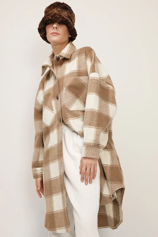 Motorsport Jacket-Ada Oversized Plaid Shirt Jacket