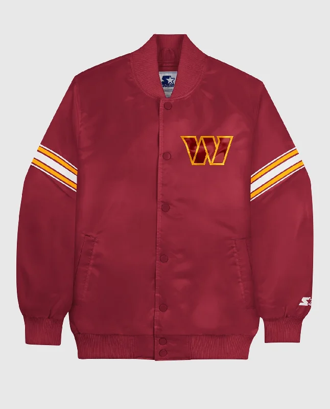 Denim Jacket-Washington Commanders Varsity Satin Full-Snap Jacket