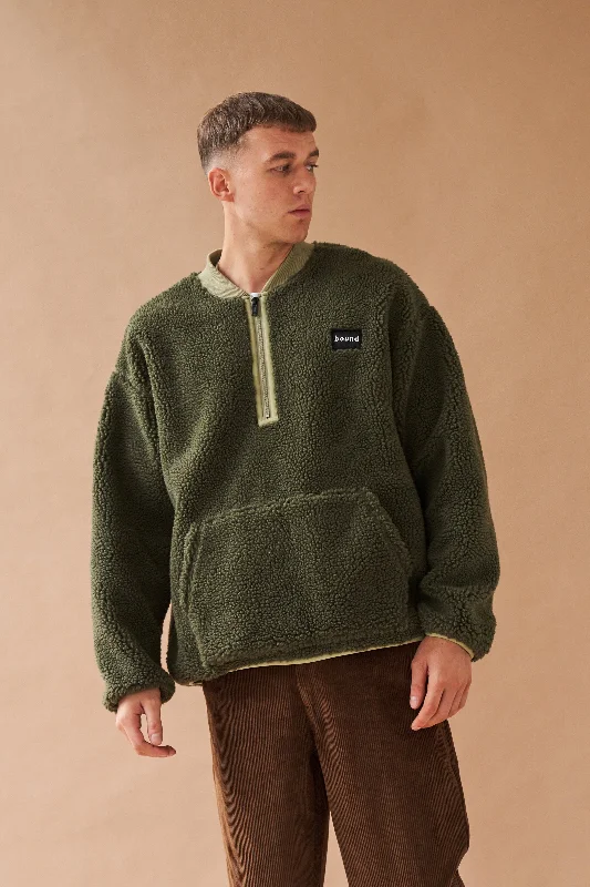 Corduroy Jacket-FOREST HALF ZIP FLEECE PULLOVER