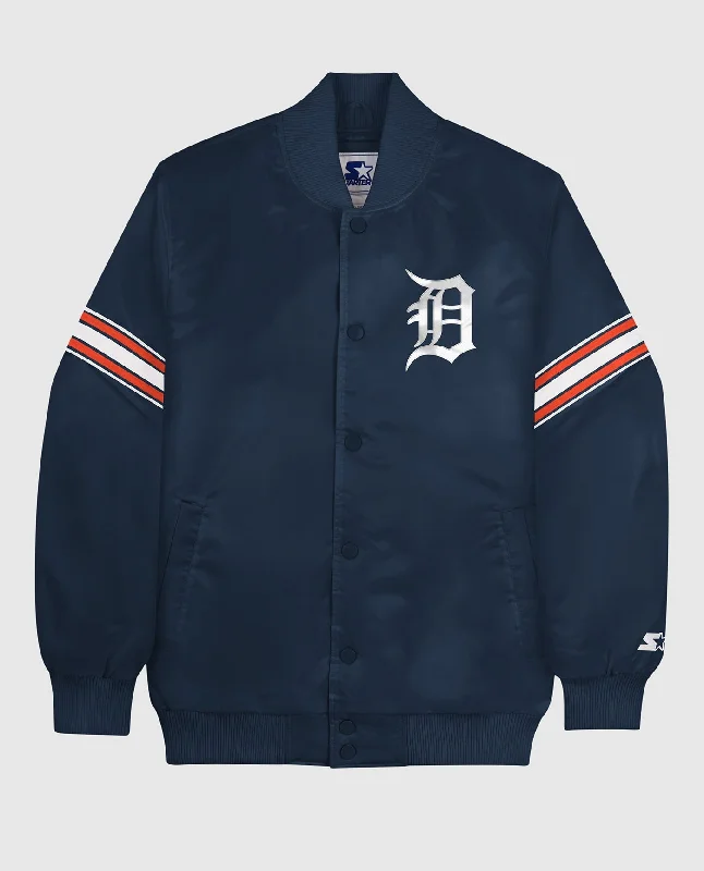 Windbreaker Jacket-Detroit Tigers Varsity Satin Full-Snap Jacket