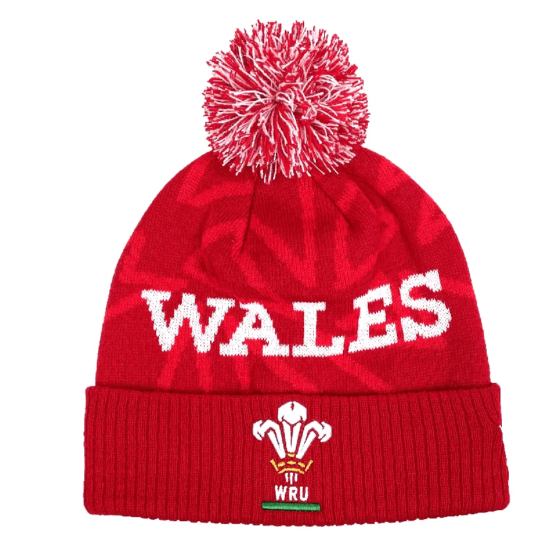 Windproof Hat-Wales 24/25 CYMRU Pom Pom Beanie by Macron