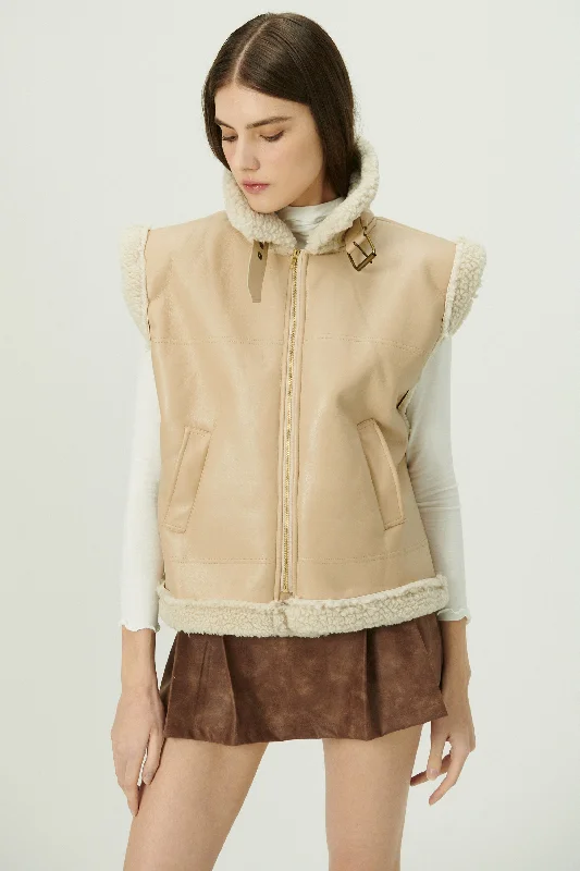 Logo Jacket-Daniela Pleather Shearling Vest