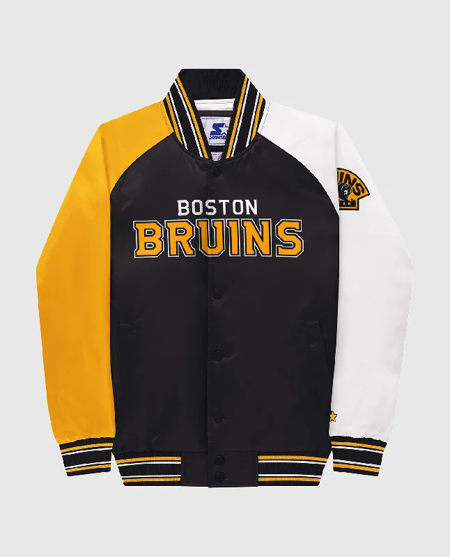 Military Jacket-Youth Boston Bruins Varsity Satin Full-Snap Jacket