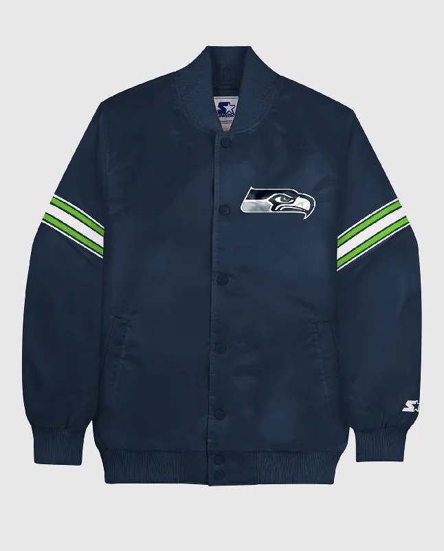 Puffer Jacket-Seattle Seahawks Varsity Satin Full-Snap Jacket