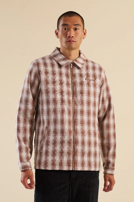 Windbreaker Jacket-NEVADA BROWN CHECK COACH JACKET