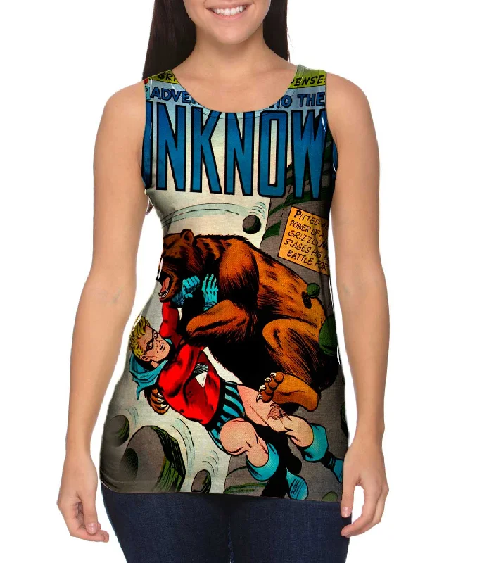 Slim Fit Tank-Bear Attack Comic Retro