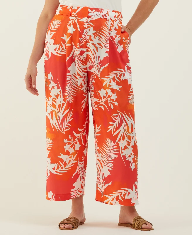 Boho Pants-Plus Size Wildflower Print Wide Leg Ankle Pant