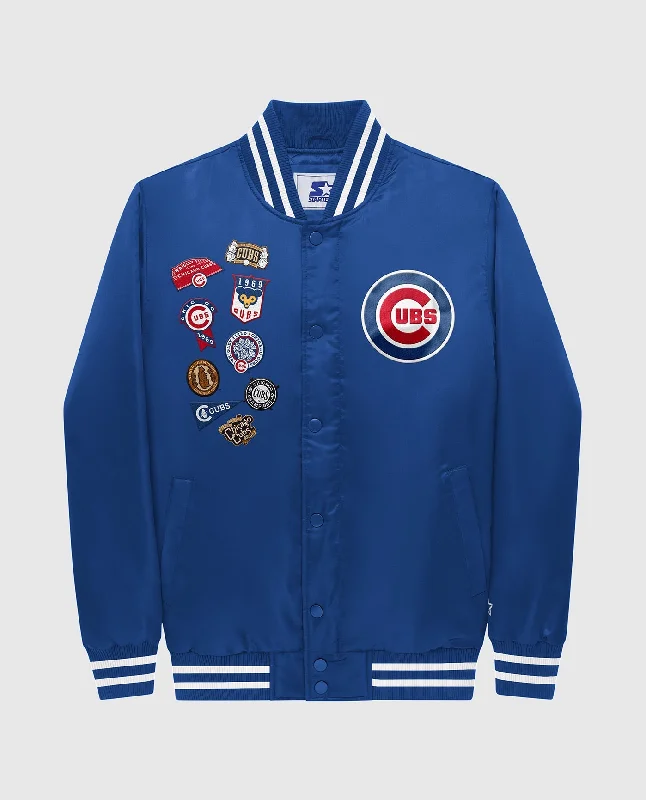 Wool Jacket-Chicago Cubs Varsity Satin Full-Snap Jacket