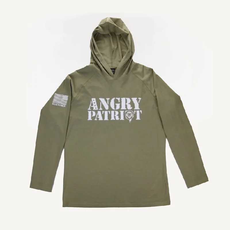 Tennis Hoodie-Angry Patriot Army Green Long Sleeve Lightweight Performance Hoodie