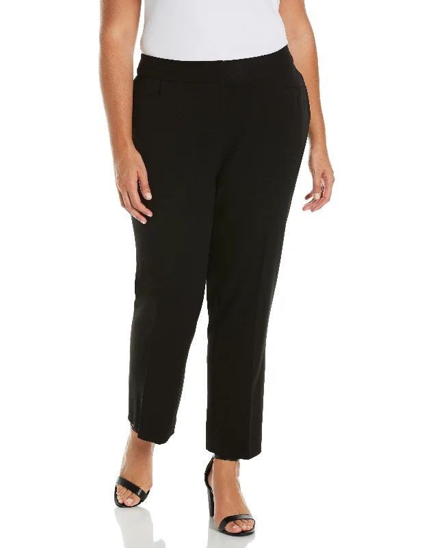 Insulated Pants-Plus Size Slim Leg Stretch Gabardine Pant - Curvy Fit