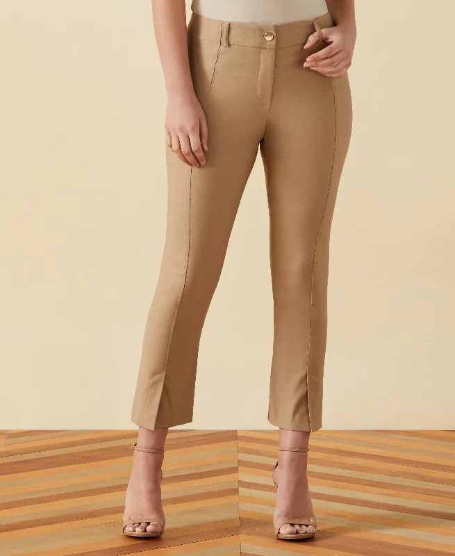 Formal Pants-Petite Classic Fit Seamed Straight Leg Crop Pant with Vents