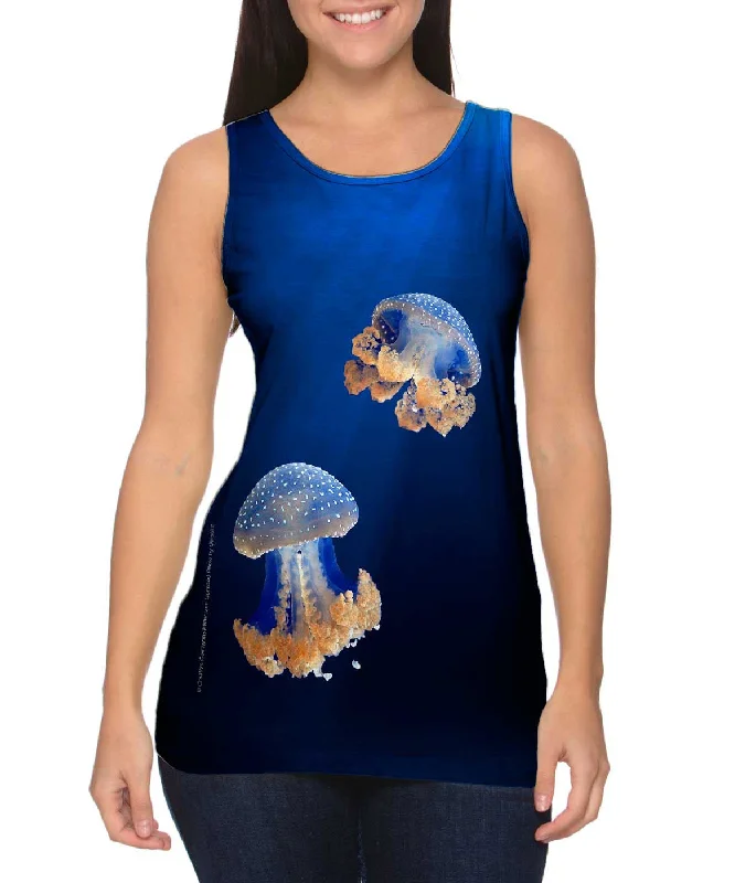 Sustainable Tank-Blue Jellyfish Rise Underwater