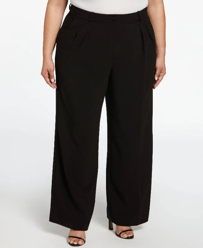 Recycled Material Pants-Plus Size High Rise Gabardine Wide Leg Pant