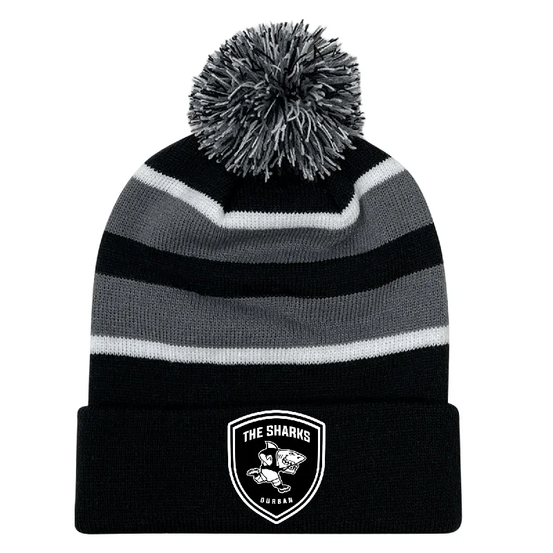 Spring Hat-The Sharks Crest Hooped Pom-Pom Beanie