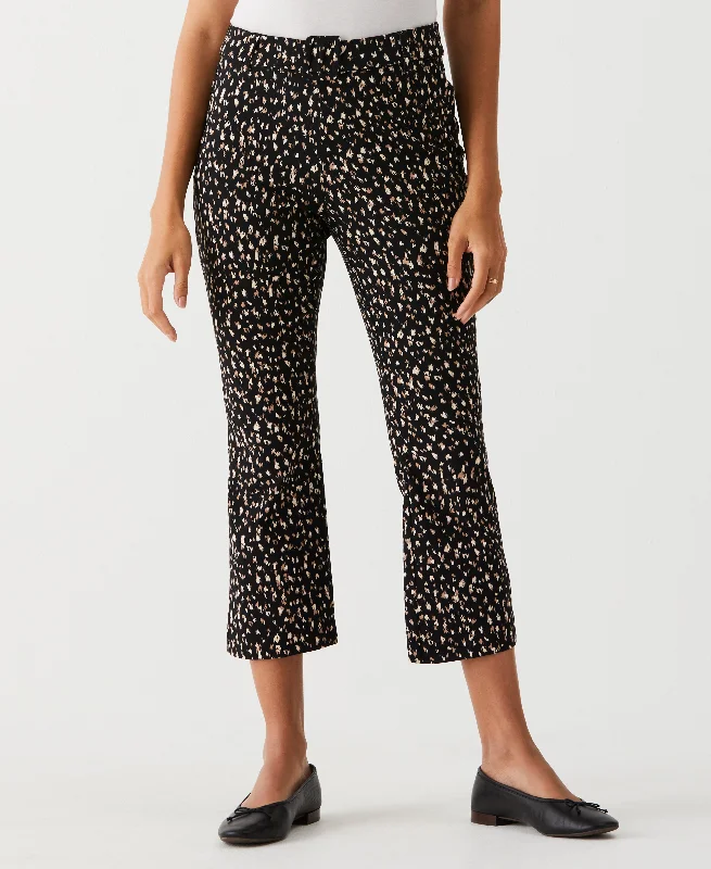 Wide Leg Pants-Printed Crop Boot Cut Pant with Belt