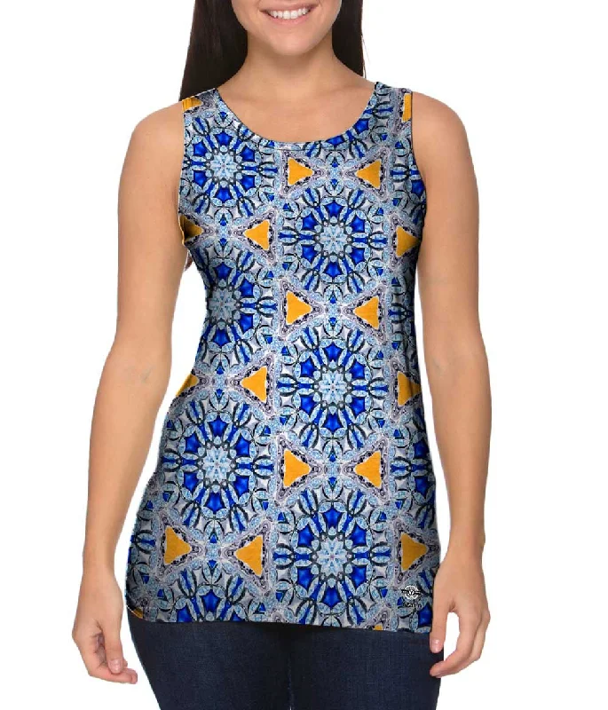 Recycled Material Tank-Blue Orange Diamonds Pattern