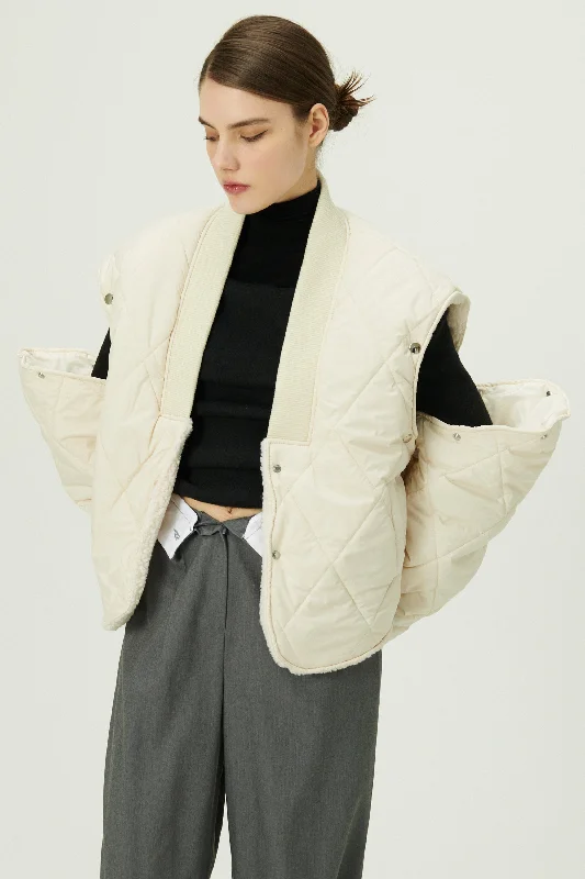 Outdoor Jacket-Eileen Quilted Sherpa Coat w/Detachable Sleeve