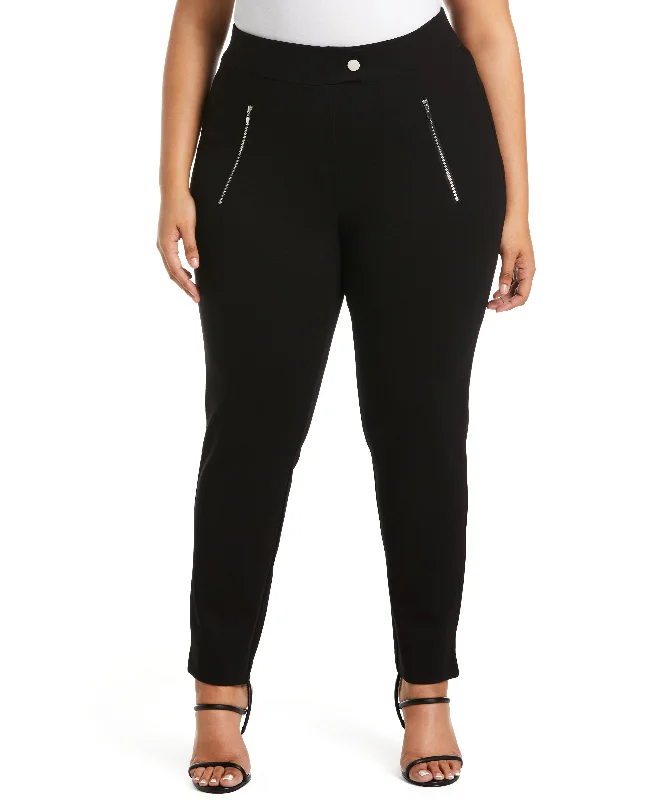 Flexible Pants-Plus Size Classic Fit Pull-On Ankle Pant with Zipper Detail