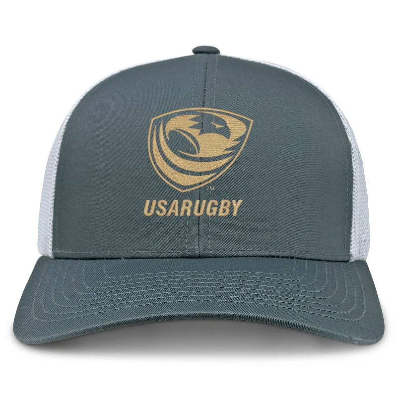 Skateboarding Hat-USA Rugby Bronze Retro Trucker Cap