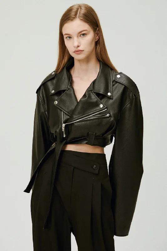 Bomber Jacket-Emma Cropped Rider Jacket