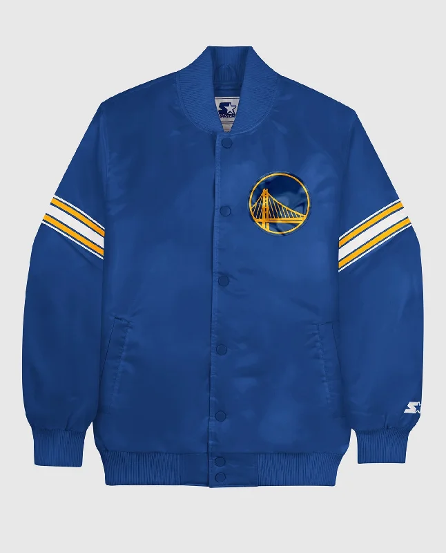 Spring Jacket-Golden State Warriors Varsity Satin Full-Snap Jacket