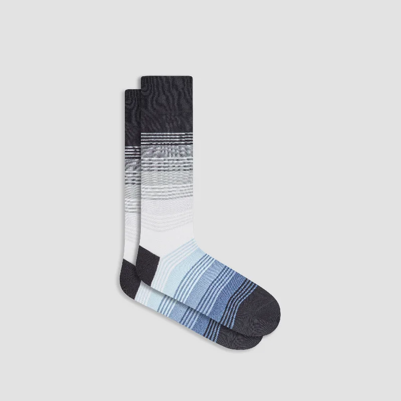 Knee-High Compression Socks-Color Block Striped Mid-Calf Socks