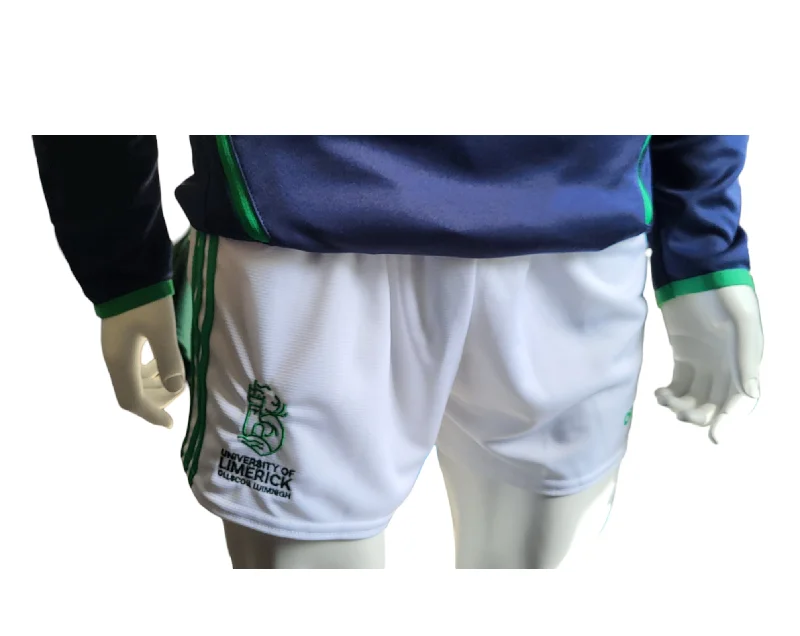 Autumn Shorts-O'Neill's Mourne GAA Shorts in White with Green stripes