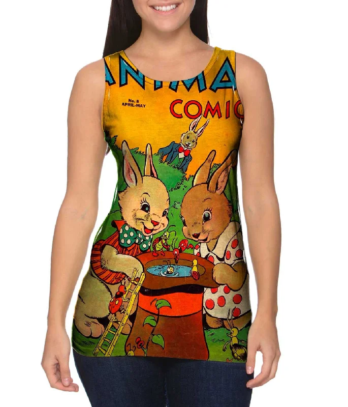 Tennis Tank-Bunny Fun Comic Retro