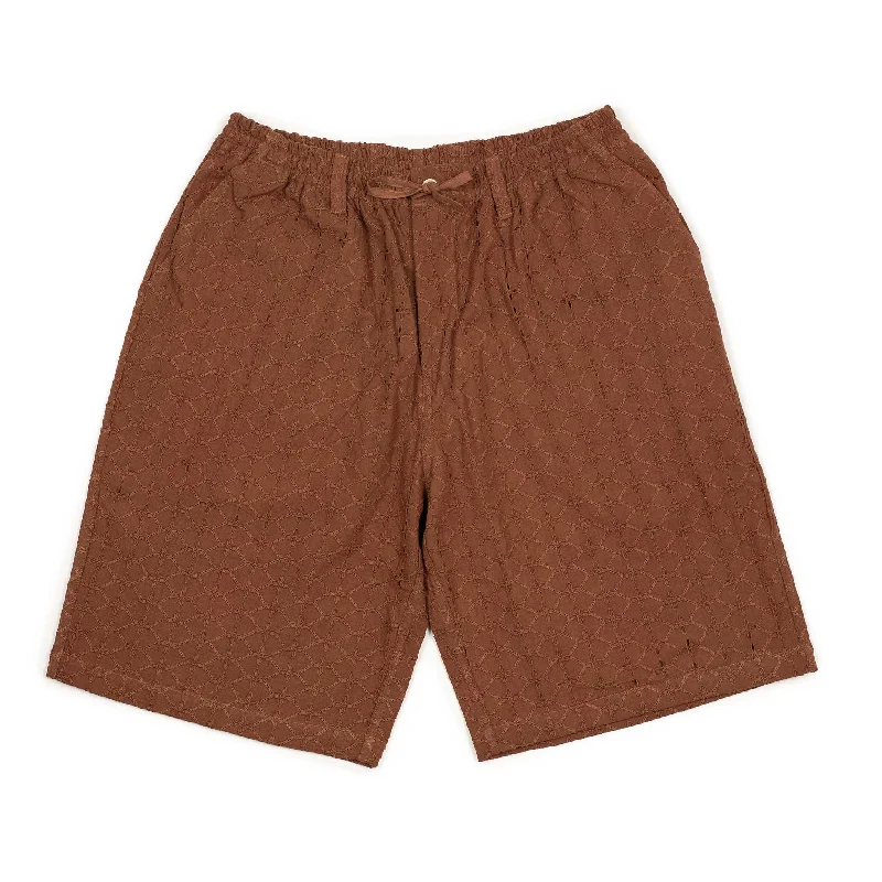 Rugby Shorts-Milo relaxed drawstring shorts in nutshell brown lace embroidered cotton