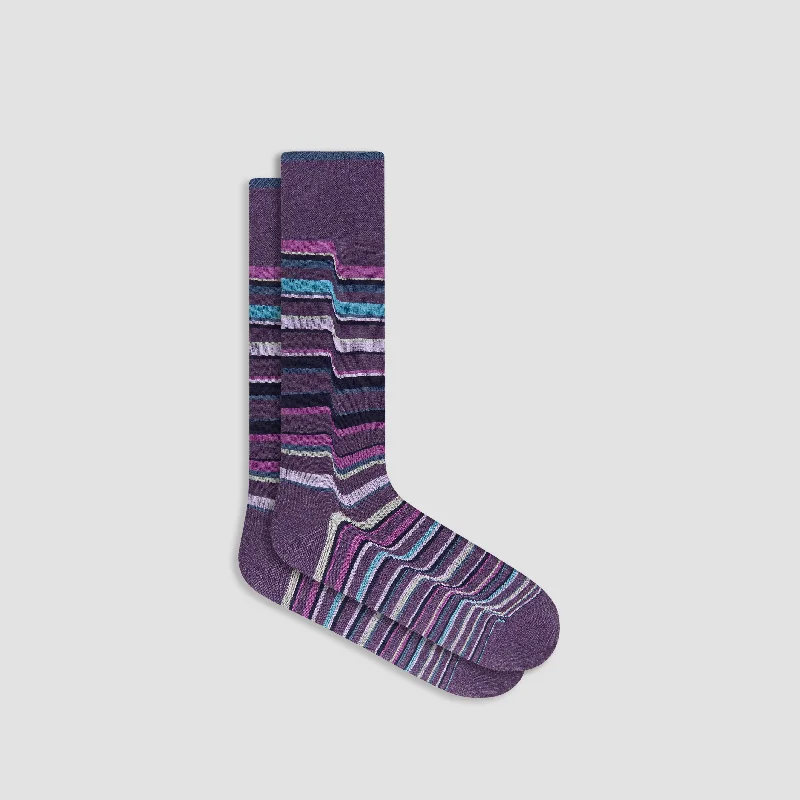 Embroidered Socks-Ribbon Stripe Mid-Calf Socks