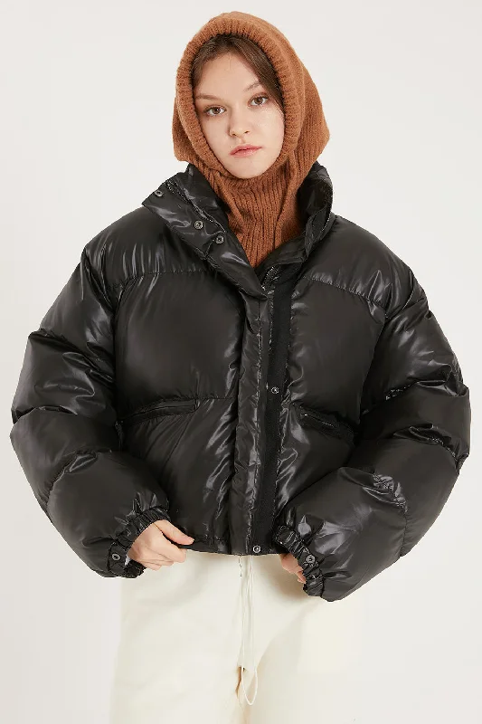 Hunting Jacket-Harlow Faux Leather Puffer Jacket