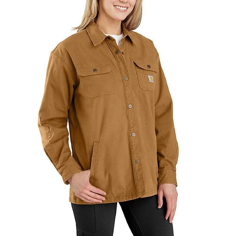 Streetwear Jacket-Carhartt Women's Rugged Flex Canvas Fleece-Lined Shirt Jac