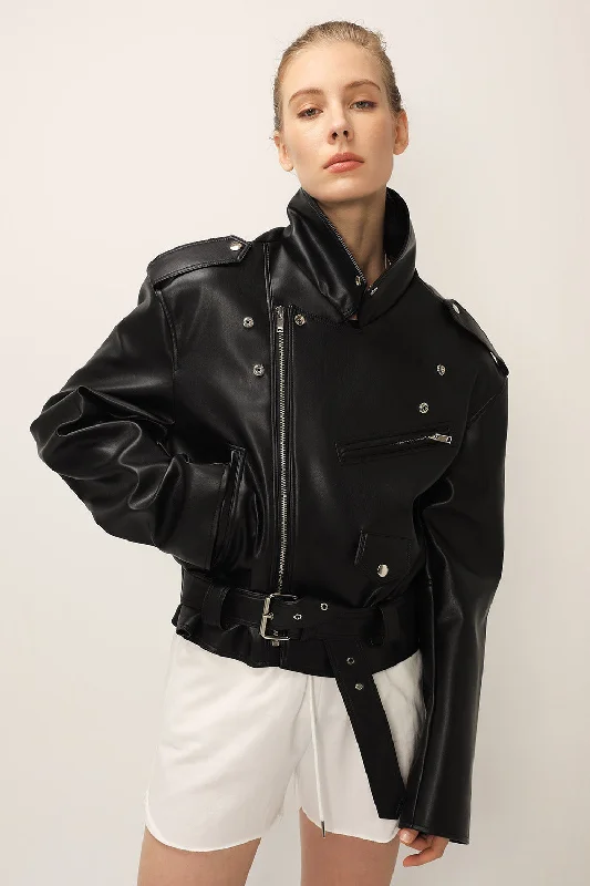 Football Jacket-Emma Pleather Rider Jacket